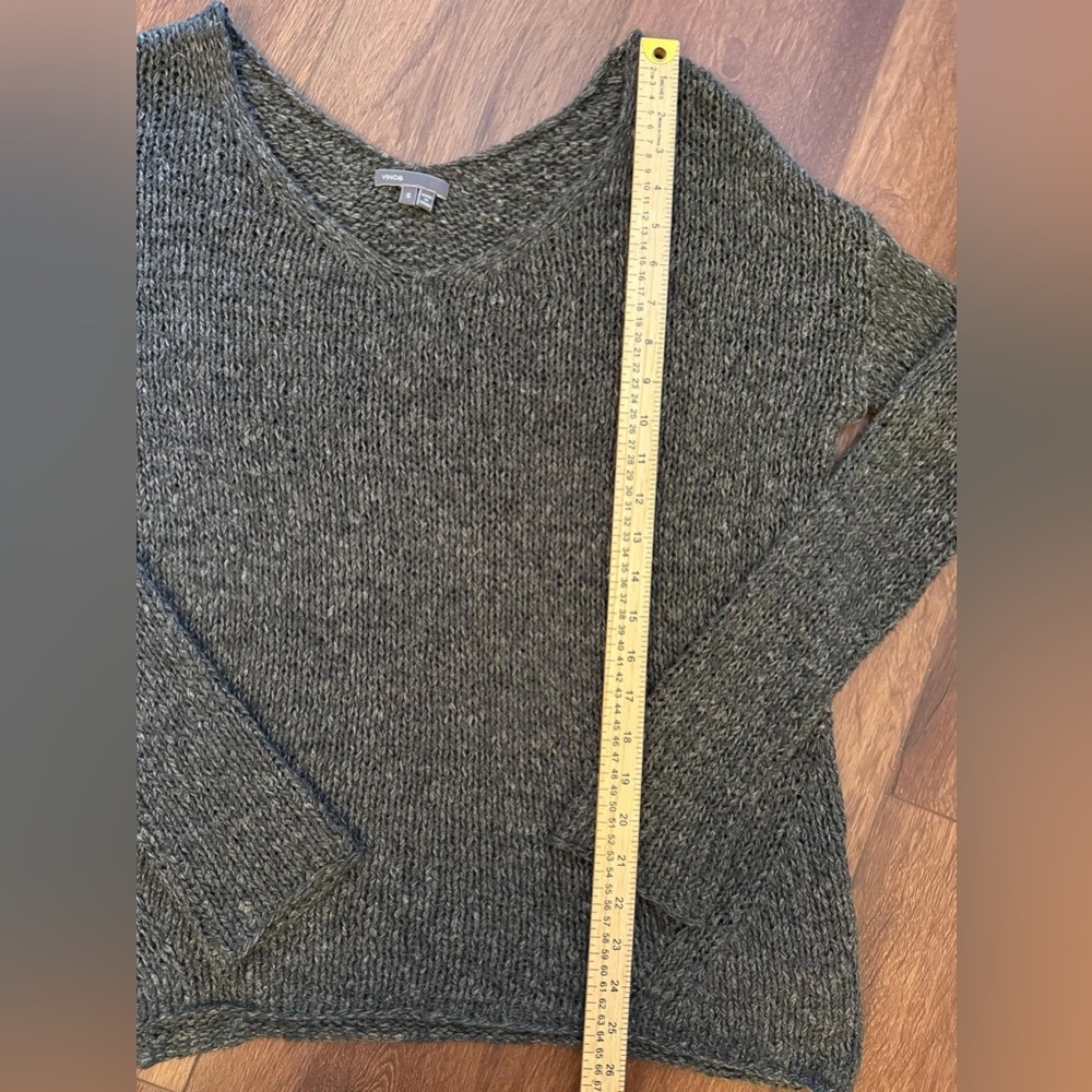Vince Wool Alpaca Linen Blend Chunky Knit V-Neck Sweater Small Charcoal Gray - Picture 6 of 9